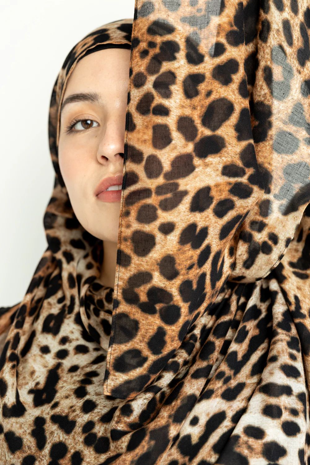 Leopard Print Plain Hijab