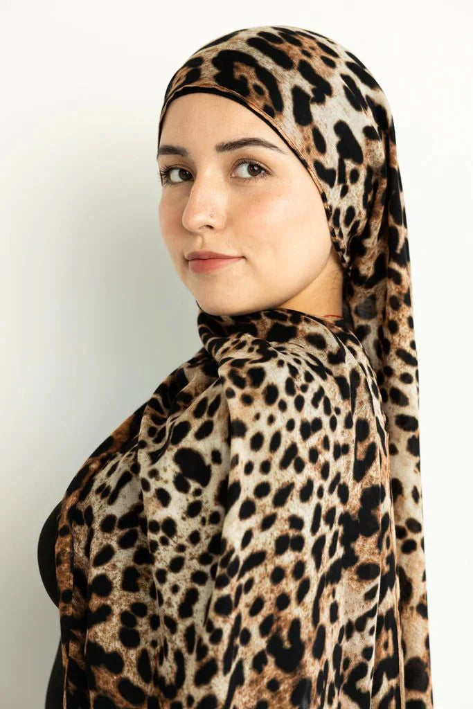 Leopard Print Plain Hijab