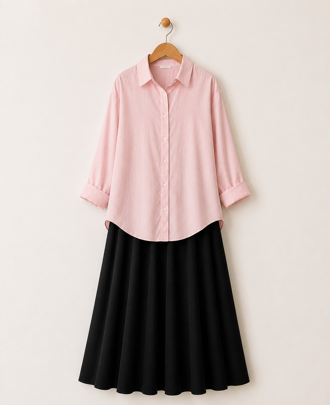 DUO PACK (BABY PINK BUTTON DOWN SHIRT WITH BLACK MAXI SKIRT)