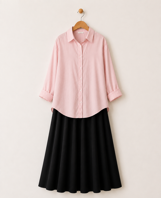 DUO PACK (BABY PINK BUTTON DOWN SHIRT WITH BLACK MAXI SKIRT)