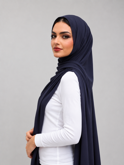 Dark Navy Blue Plain Hijab