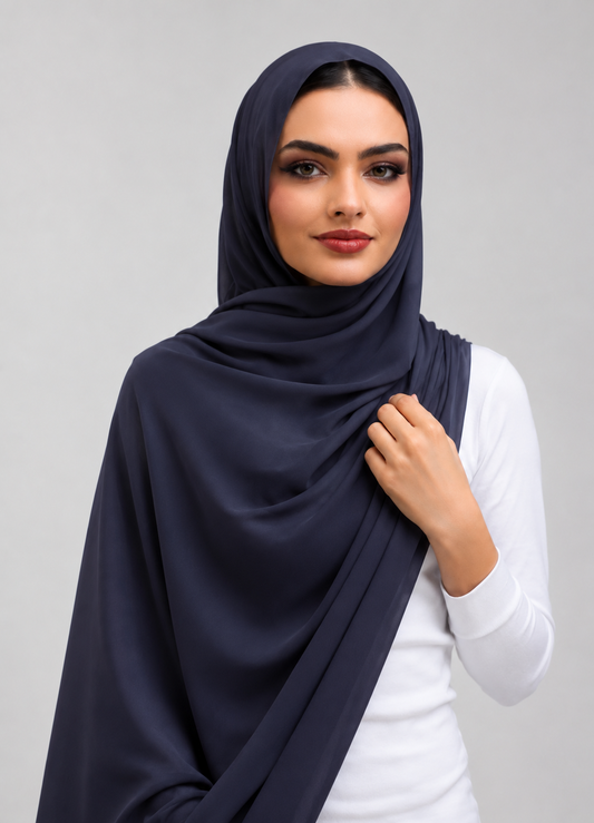 Dark Navy Blue Plain Hijab