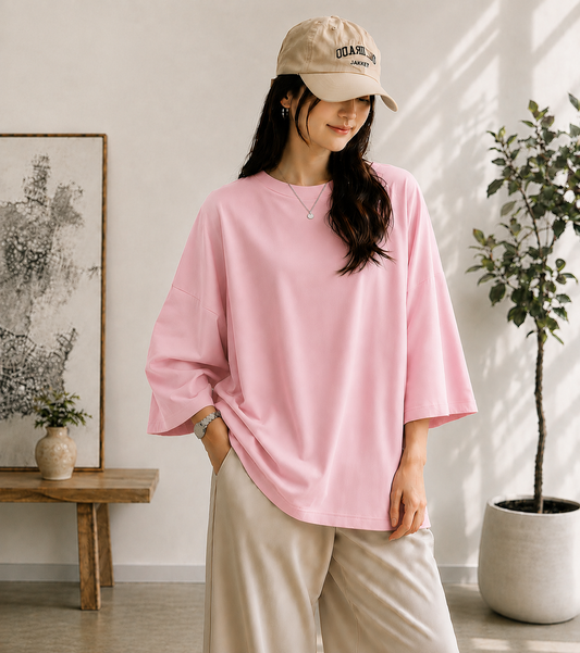 BABY PINK BAGGY DROP SHOULDER TEE