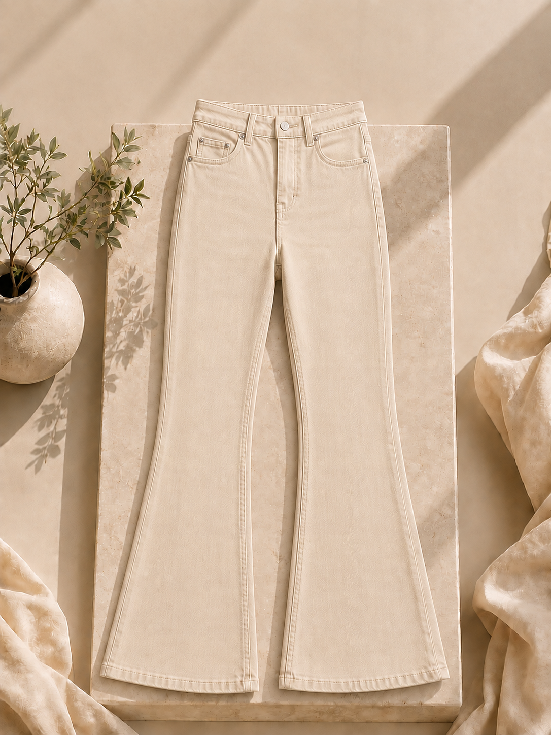 BEIGE BELL BOTTOM JEANS