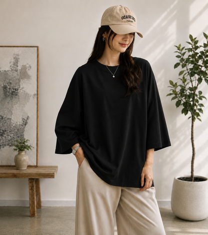 BLACK BAGGY DROP SHOULDER TEE