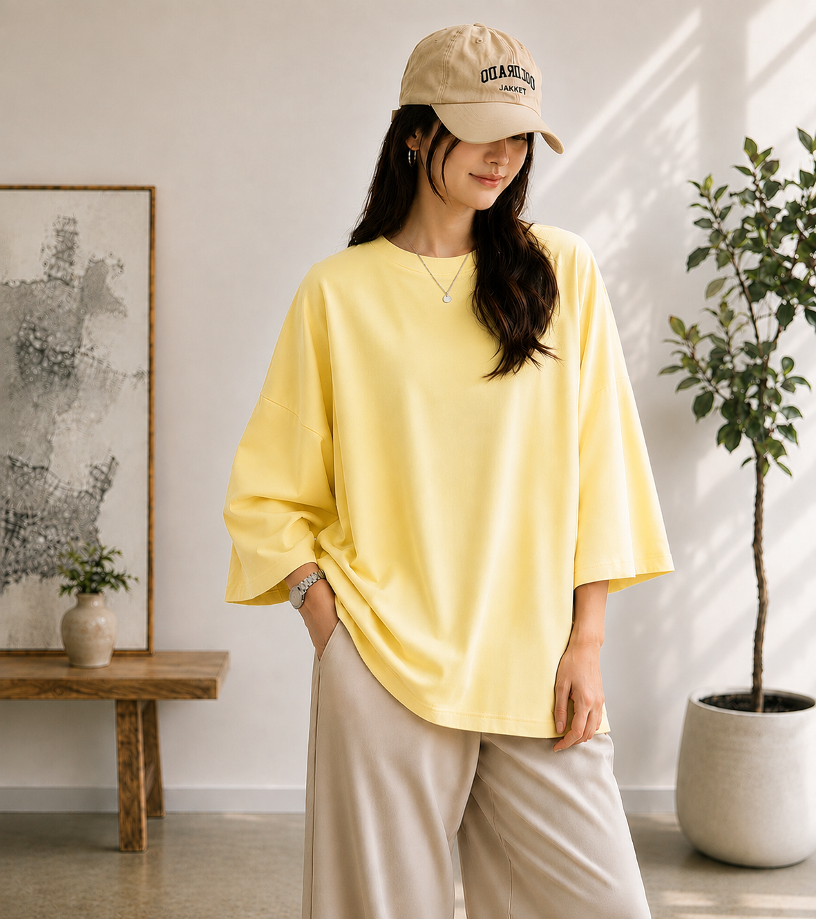 BUTTER YELLOW BAGGY DROP SHOULDER TEE
