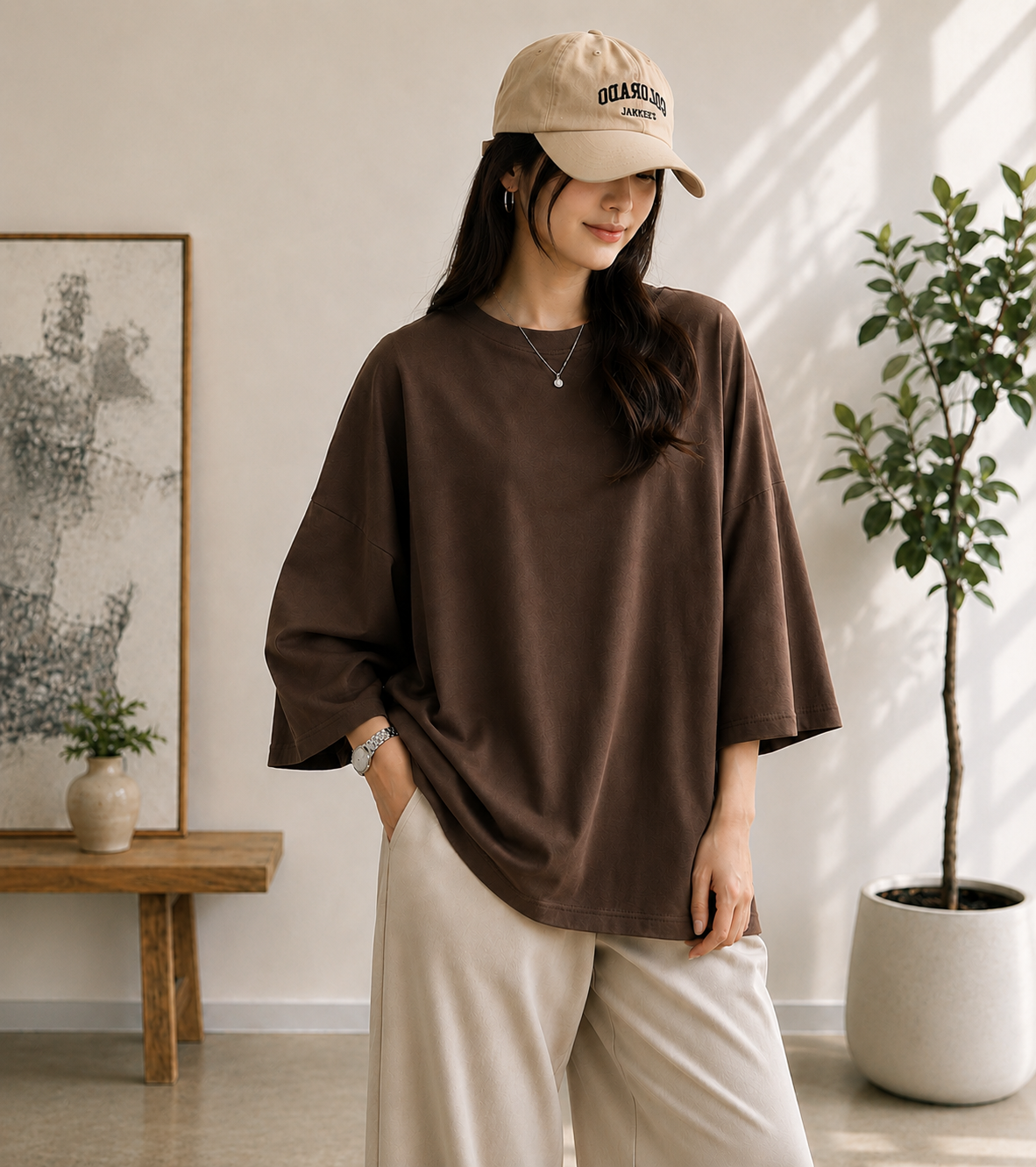 COFFEE BROWN BAGGY DROP SHOULDER TEE