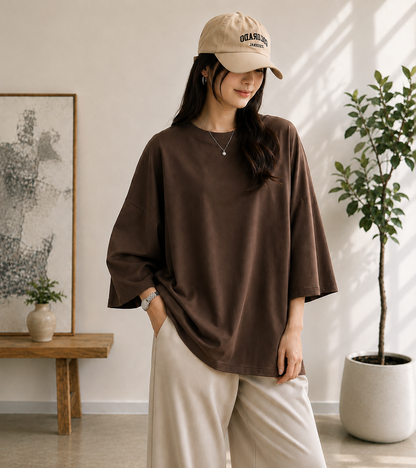 COFFEE BROWN BAGGY DROP SHOULDER TEE