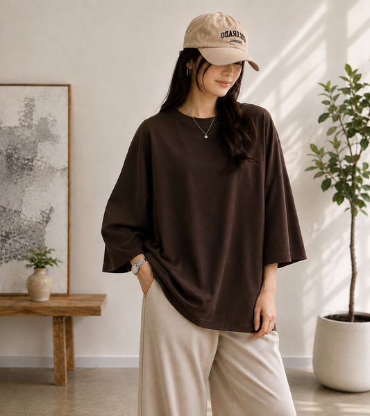 DARK BROWN BAGGY DROP SHOULDER TEE