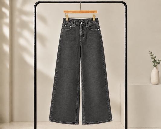 CHARCOAL GREY WIDE LEG BAGGY JEANS