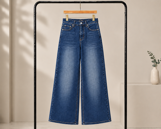 DARK BLUE FADED LEG BAGGY JEANS