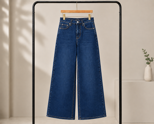 DARK BLUE WIDE LEG BAGGY JEANS
