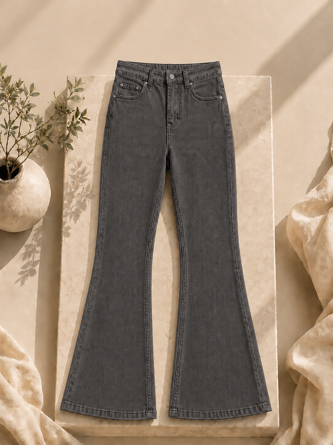 DARK GREY BELL BOTTOM JEANS