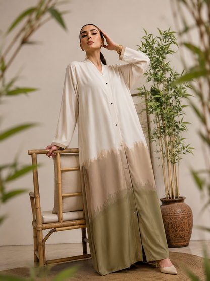 Olive Mist Ombre Front-Open Abaya