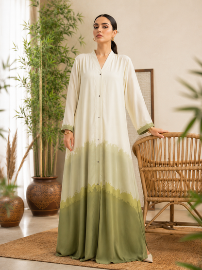 Olive Whisper Ombre Front-Open Abaya