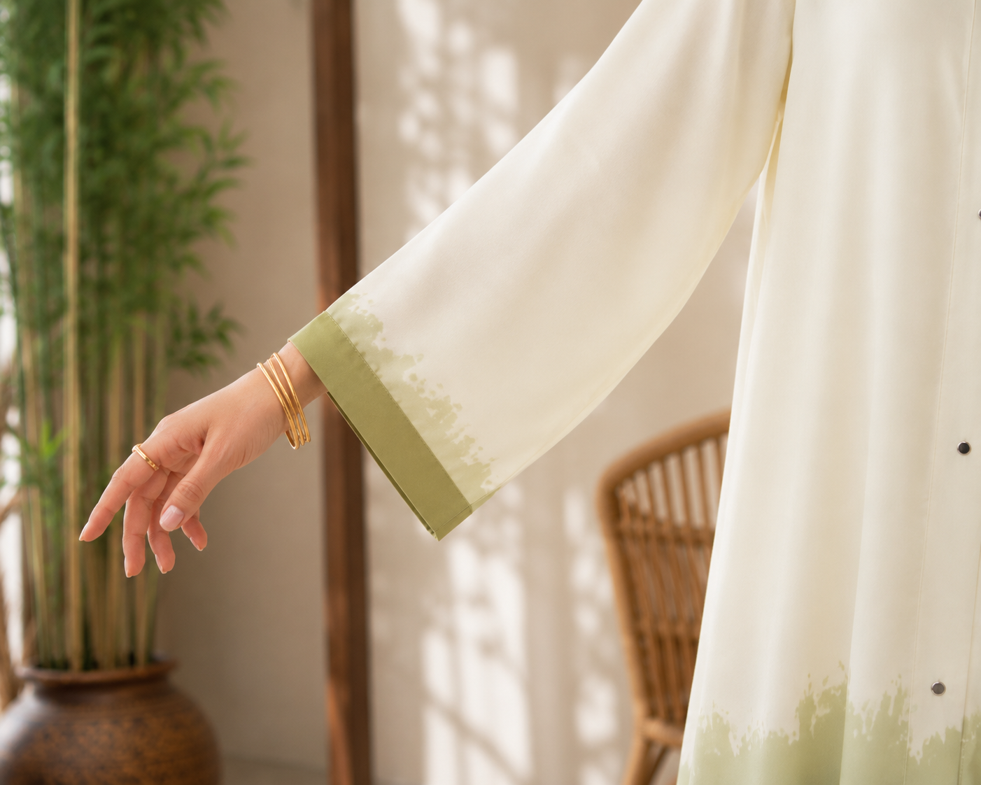 Olive Whisper Ombre Front-Open Abaya