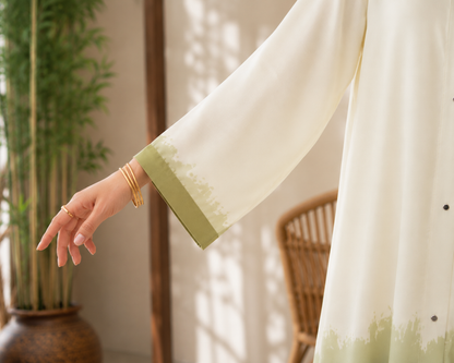 Olive Whisper Ombre Front-Open Abaya