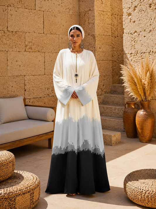 Noir Mist Ombre Front-Zip Abaya