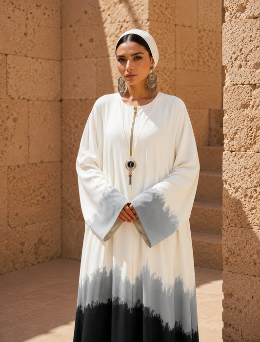 Noir Mist Ombre Front-Zip Abaya