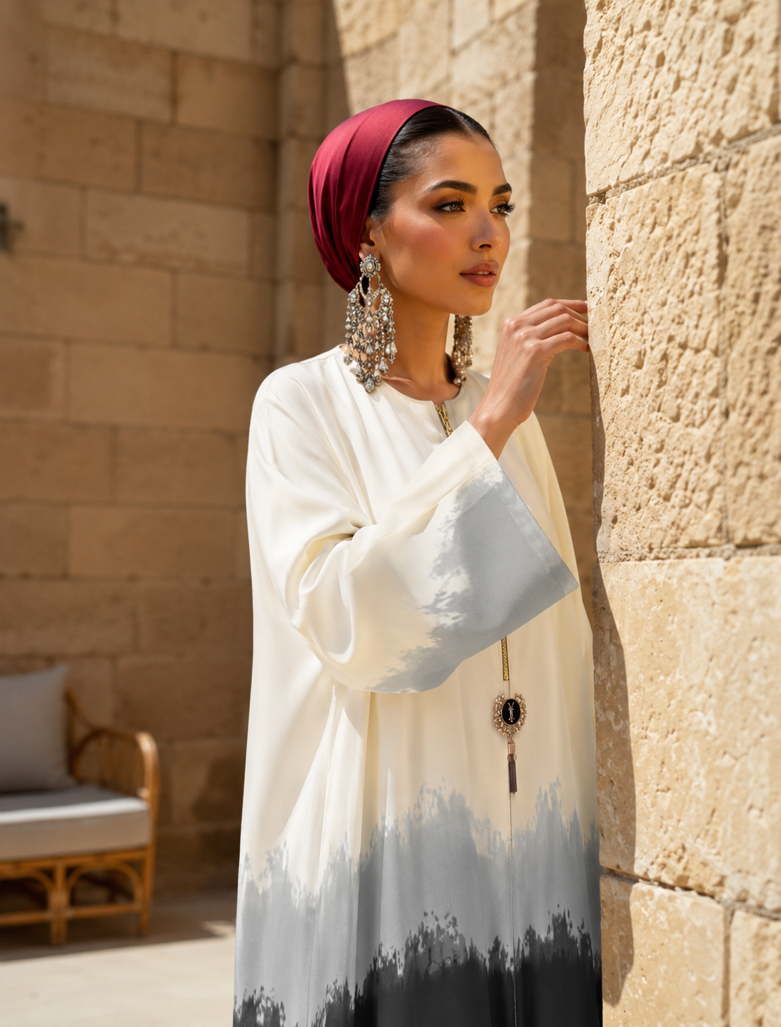 Noir Mist Ombre Front-Zip Abaya