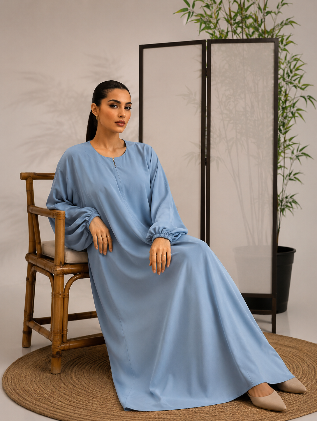 Sky-Blue Classic Abaya