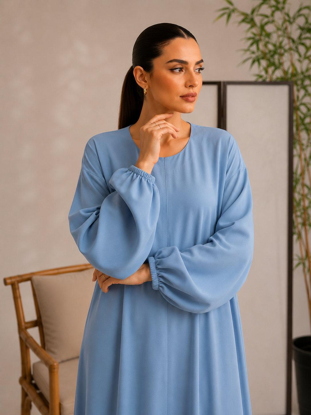 Sky-Blue Classic Abaya
