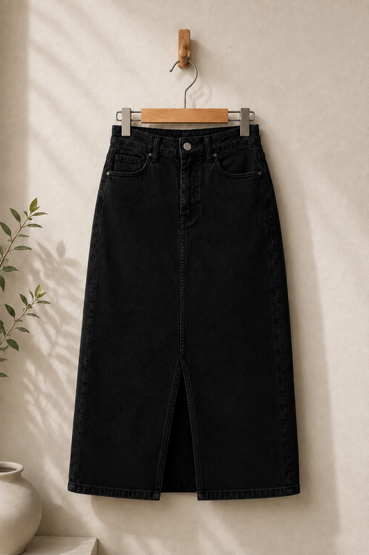 JET BLACK DENIM SKIRT