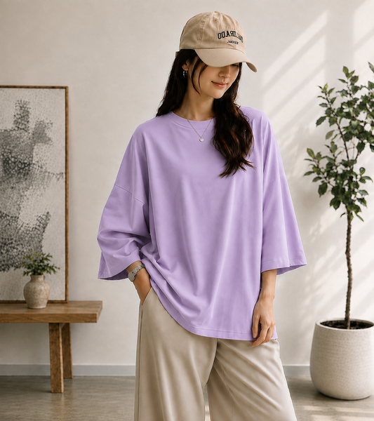 LILAC BAGGY DROP SHOULDER TEE