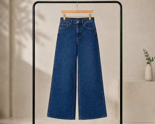 MID BLUE FADED WIDE LEG BAGGY JEANS
