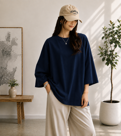 NAVY BLUE BAGGY DROP SHOULDER TEE