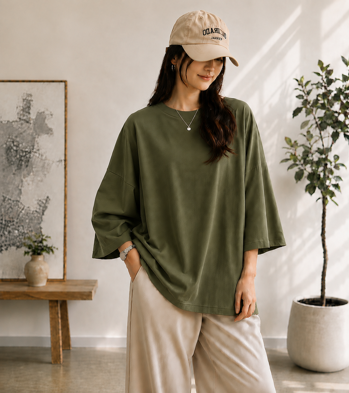 OLIVE GREEN BAGGY DROP SHOULDER TEE