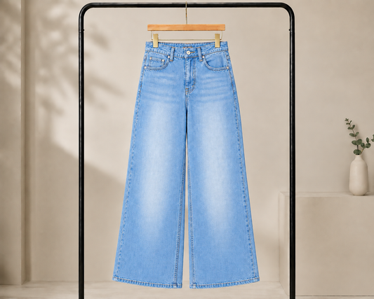 SKY BLUE FADED WIDE LEG BAGGY JEANS