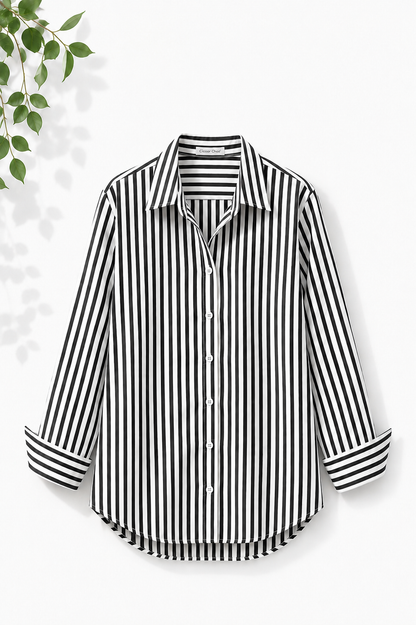 WHITE AND BLACK STRIPES BUTTON DOWN SHIRT