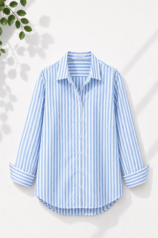 WHITE AND BLUE STRIPES BUTTON DOWN SHIRT