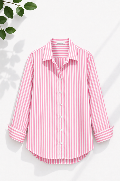 WHITE AND PINK STRIPES BUTTON DOWN SHIRT