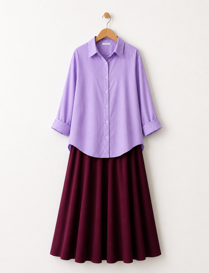 DUO PACK (LILAC BUTTON DOWN SHIRT WITH MAROON MAXI SKIRT)