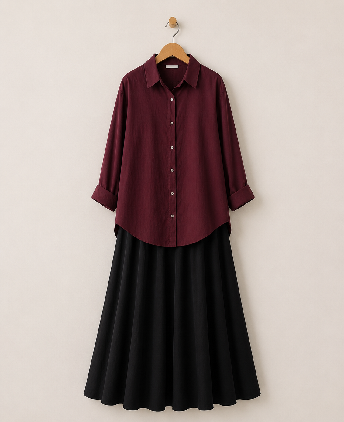 DUO PACK (MAROON BUTTON DOWN SHIRT WITH BLACK MAXI SKIRT)