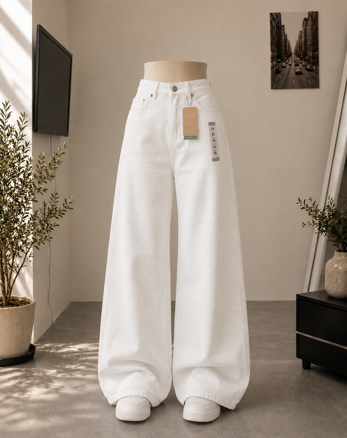 WHITE WIDE LEG BAGGY JEANS