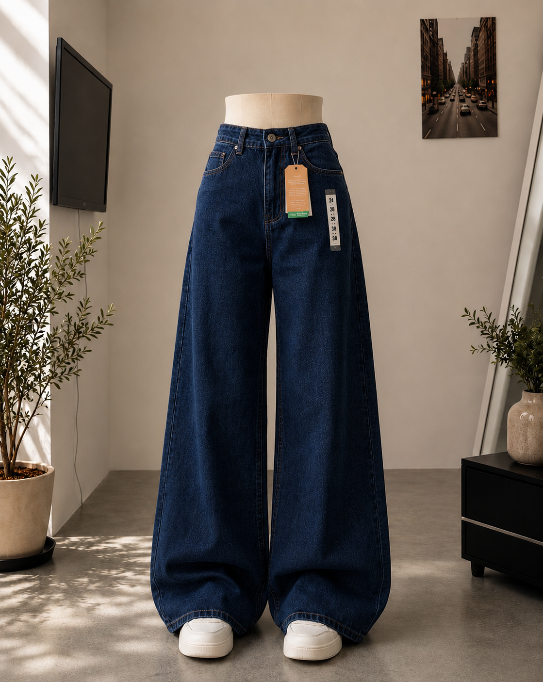 DARK BLUE WIDE LEG BAGGY JEANS