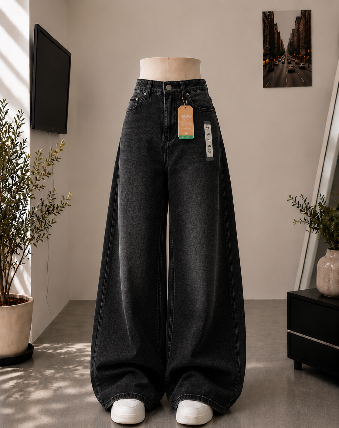 MALAYSIAN BLACK FADED WIDE LEG BAGGY JEANS