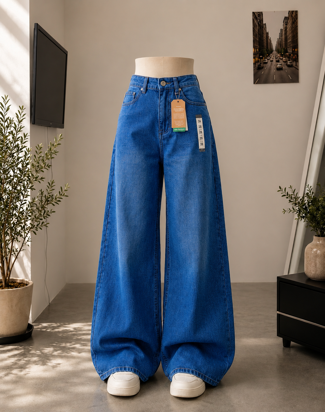 DARK BLUE FADED LEG BAGGY JEANS