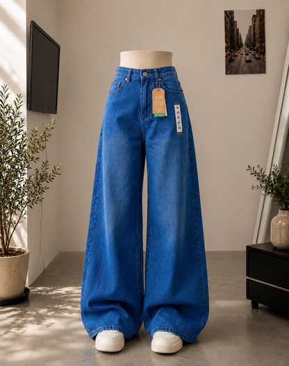 DARK BLUE FADED LEG BAGGY JEANS