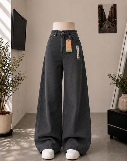 CHARCOAL GREY WIDE LEG BAGGY JEANS