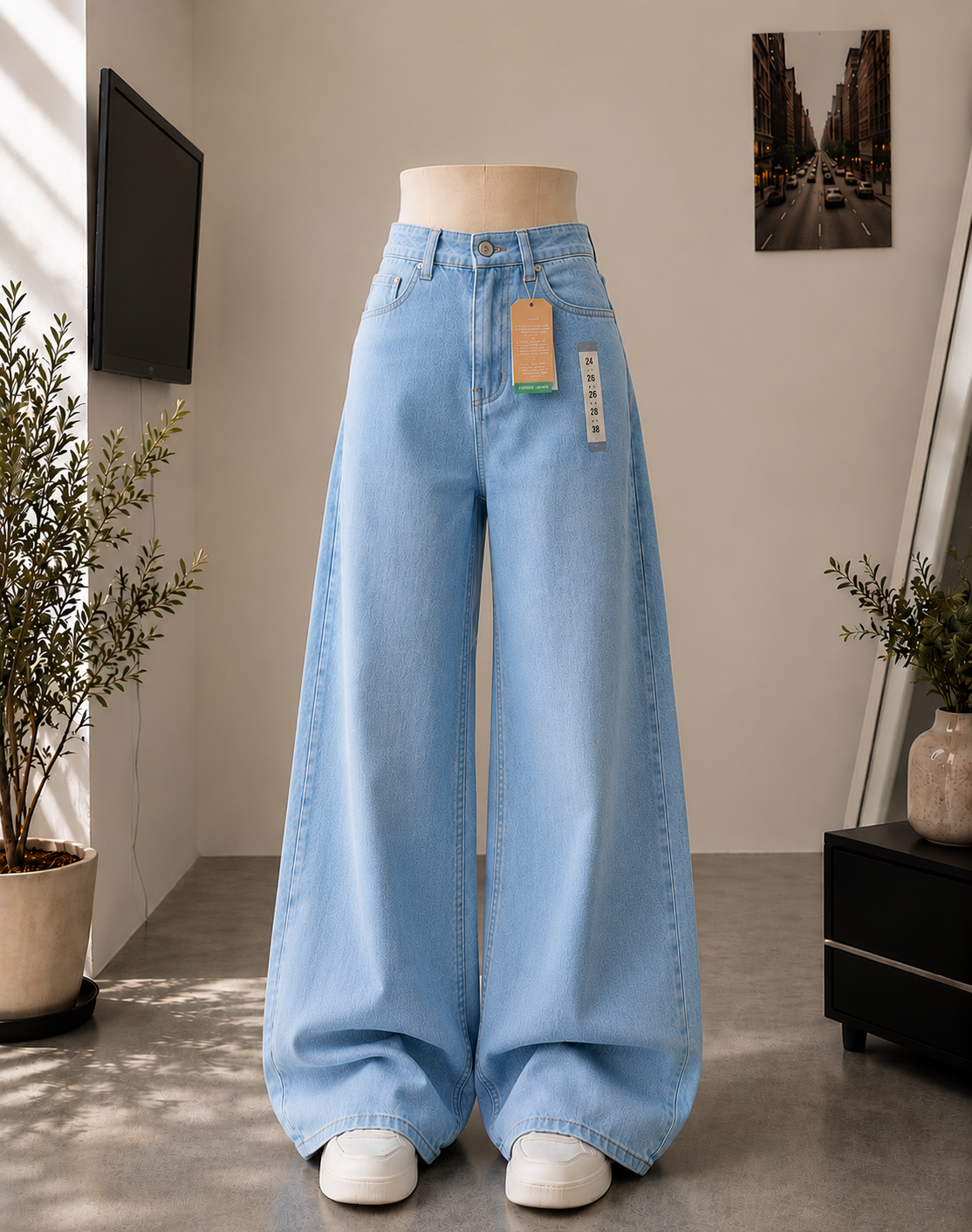 SKY BLUE FADED WIDE LEG BAGGY JEANS