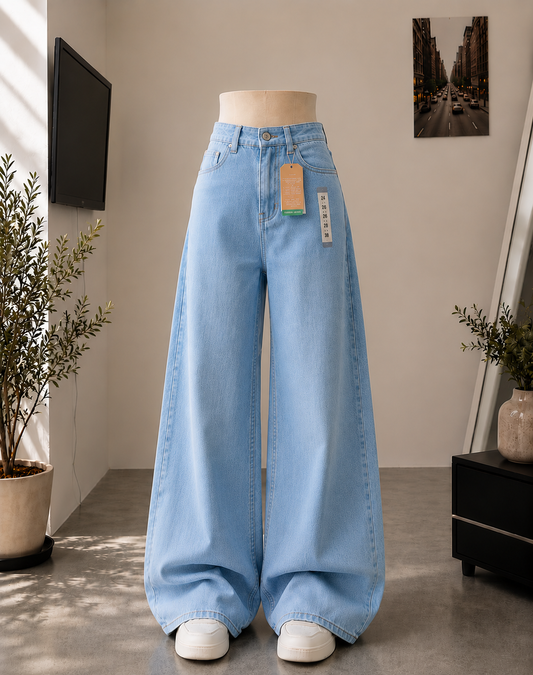 SKY BLUE FADED WIDE LEG BAGGY JEANS